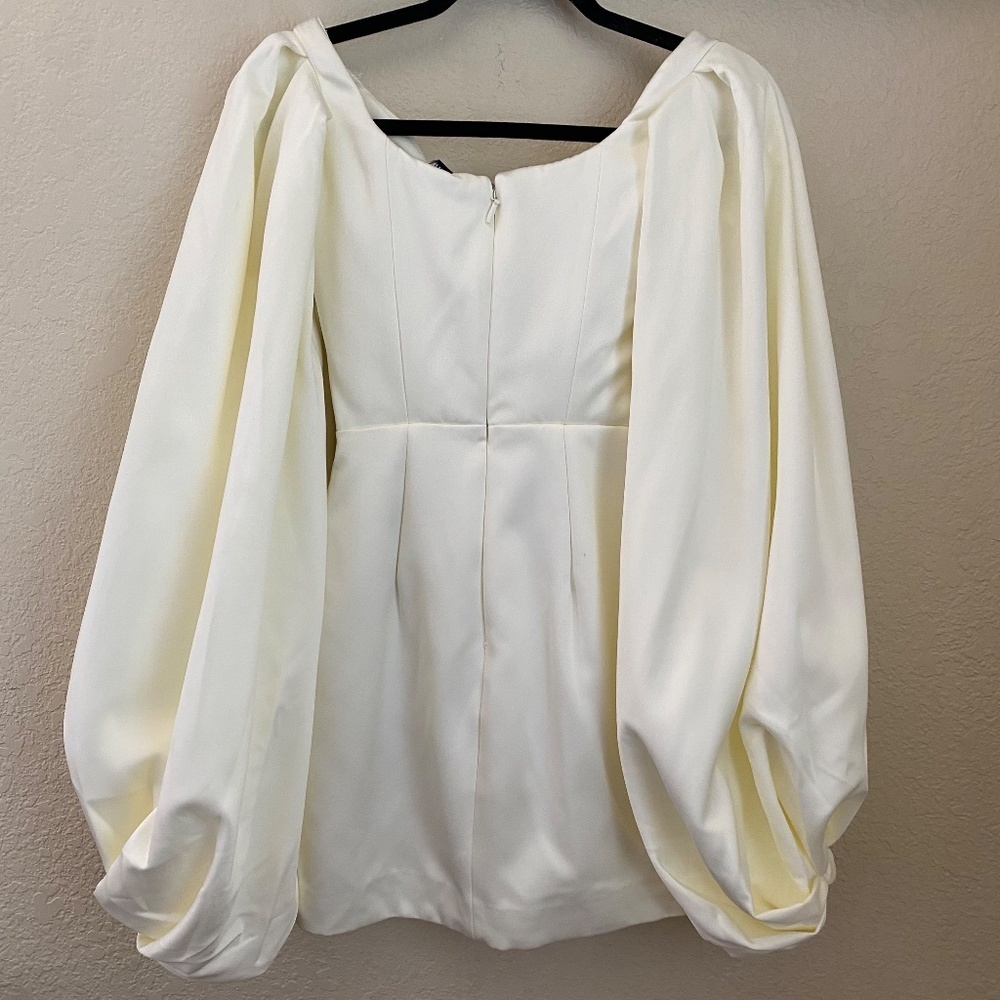 HOUSE OF CB 'Carlyn' Ivory Satin Balloon Sleeve Mini Dress/Size XS‎ NWOT - Picture 7 of 15